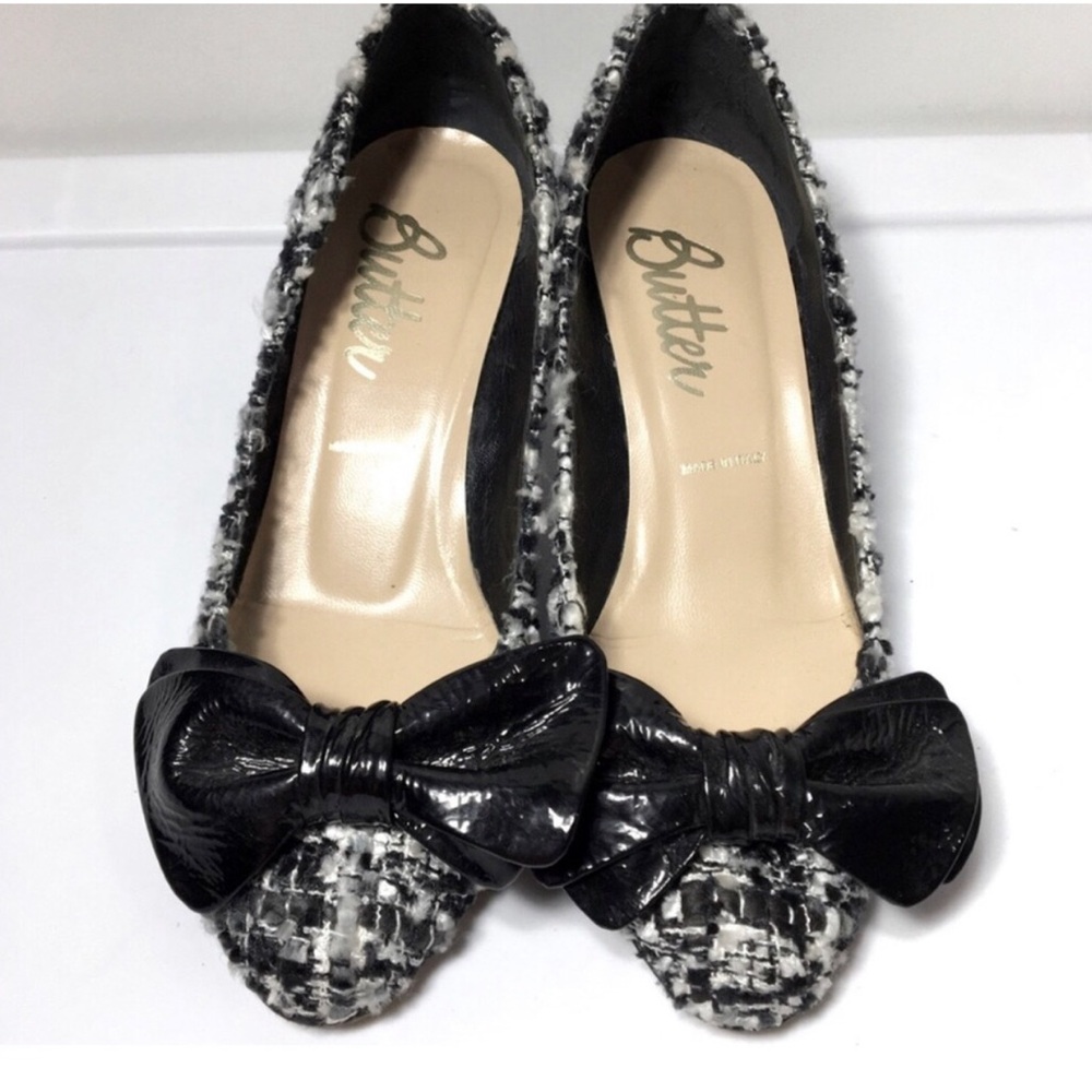 Lavorarione Artigiana Butter checkered bow heels. Size 7.